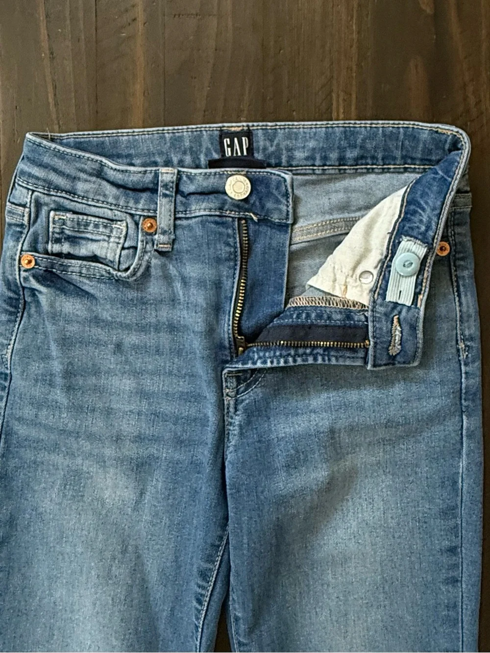 Gap Denim Kids High Rise '70s Flare Girls Blue Jeans Size 10 Adjustable Waist